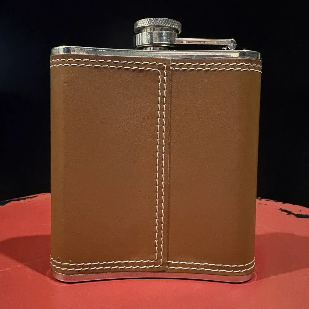 Cheers Boston 6 Oz Stainless Steel Flask Tan Leatherette Pocket Flask